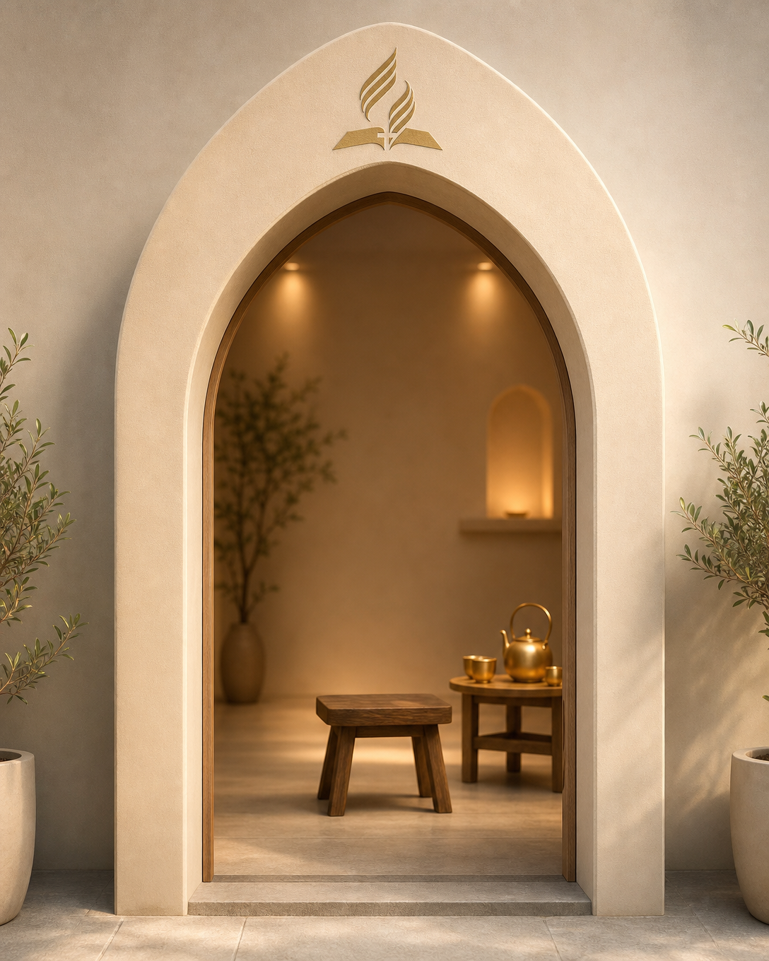 Chapel doorway with tea ceremony